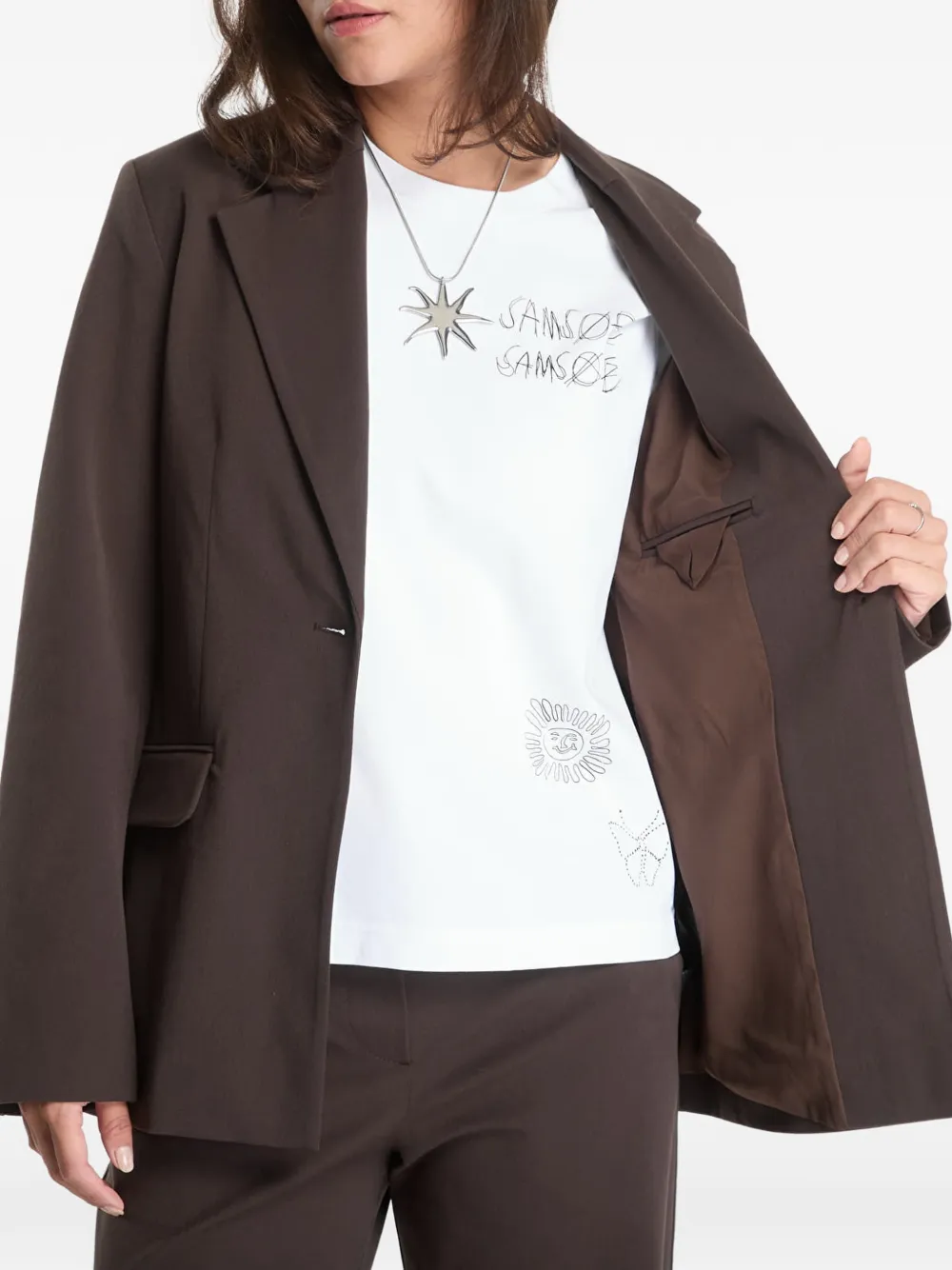SAMSOE Saheaven blazer met enkele rij knopen Bruin