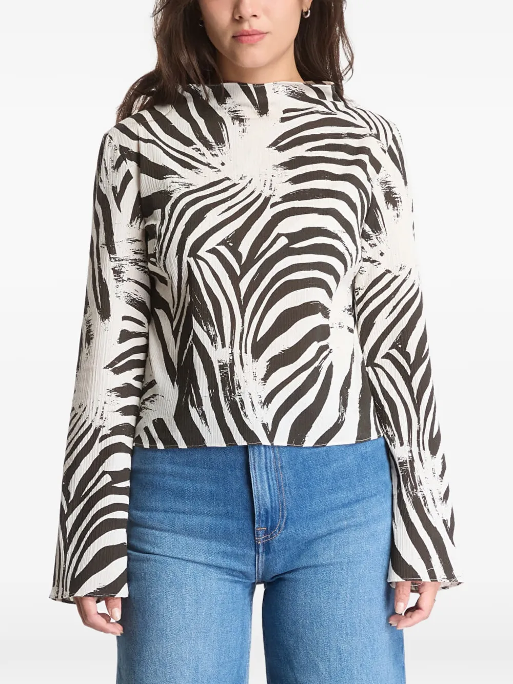 Samsoe & Samsoe Samiller Zebra-print Long-sleeve Top In Gray
