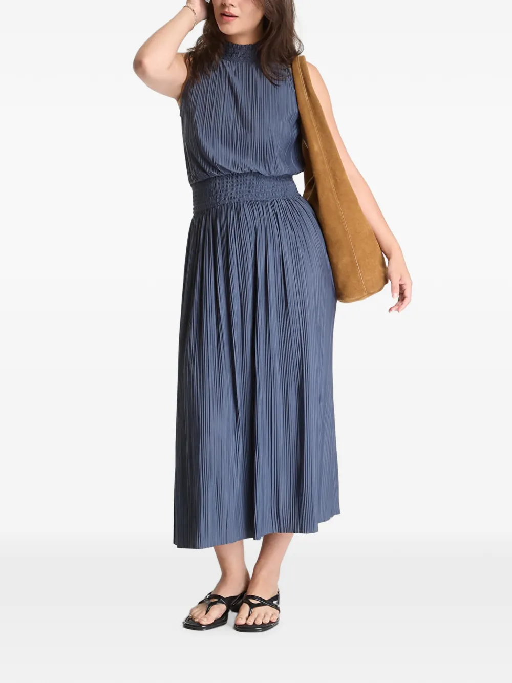 SAMSOE Uma geplooide midi-jurk met plissé-effect Blauw