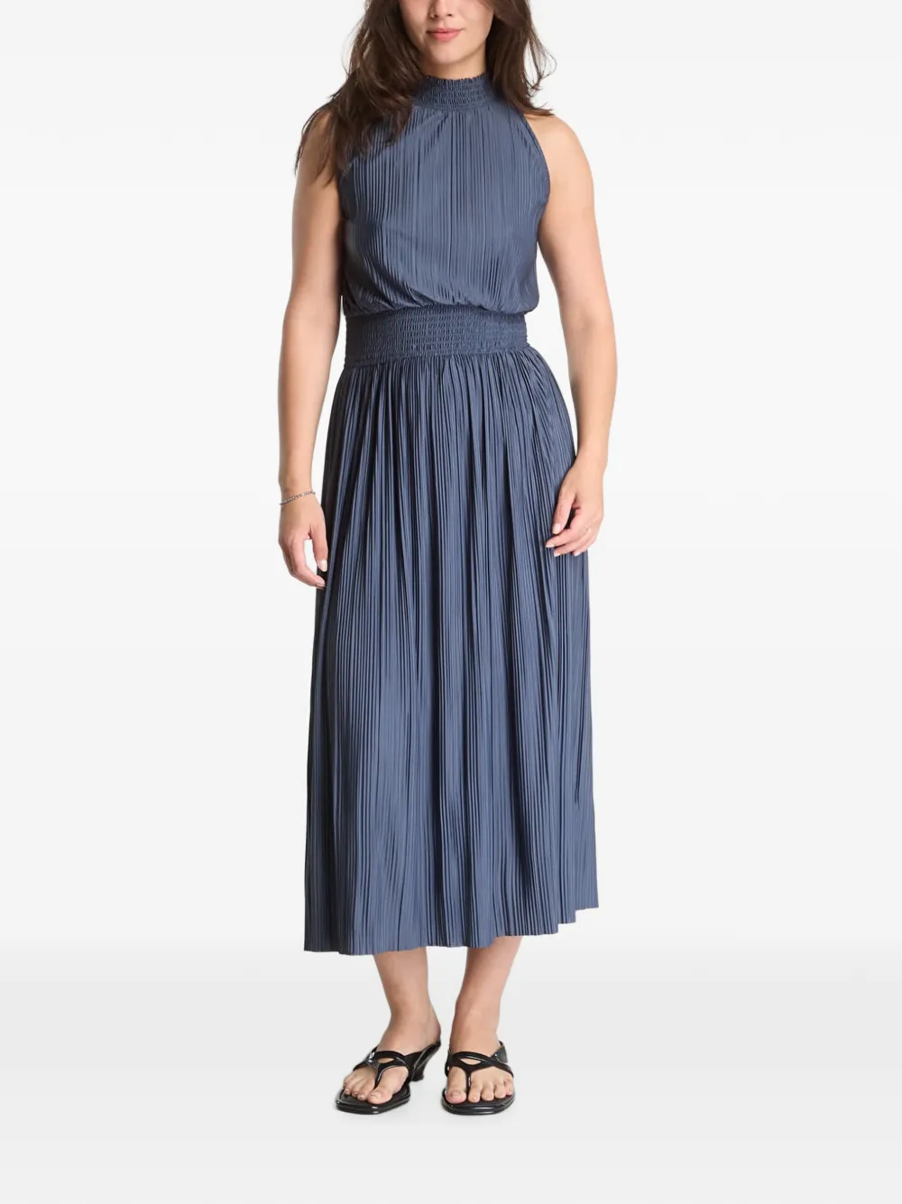 Samsoe & Samsoe Uma Plissé-effect Shirred Midi Dress In Blue