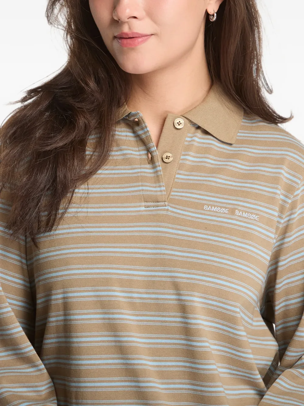 SAMSOE Mini-jurk met lange mouwen en strepen Beige