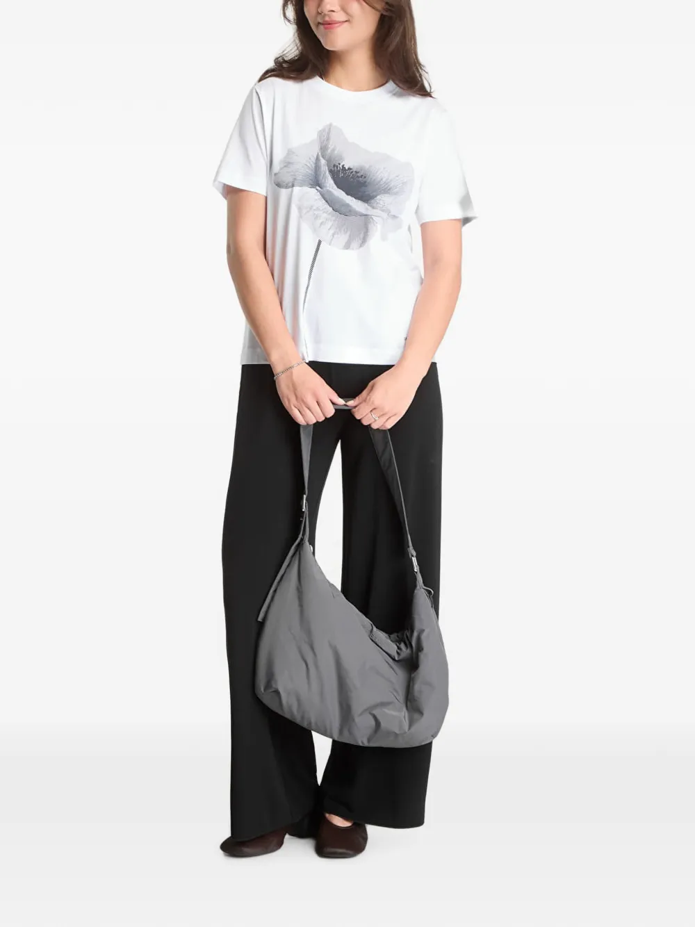 SAMSOE T-shirt met bloemen-print Wit