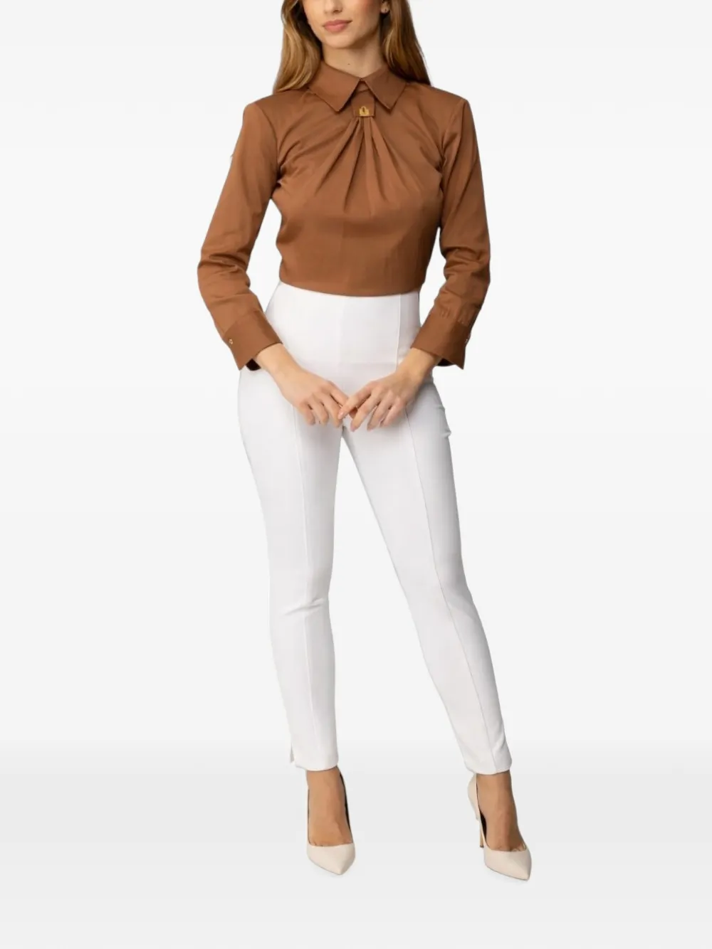 Elisabetta Franchi logo-plaque open-back blouse Bruin