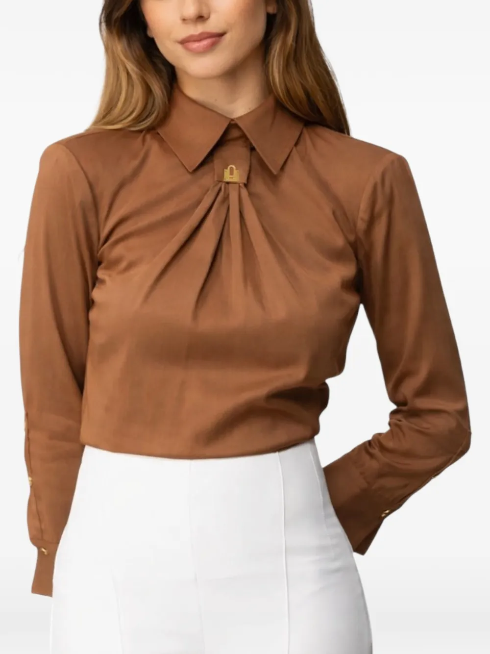 Elisabetta Franchi logo-plaque open-back blouse Bruin