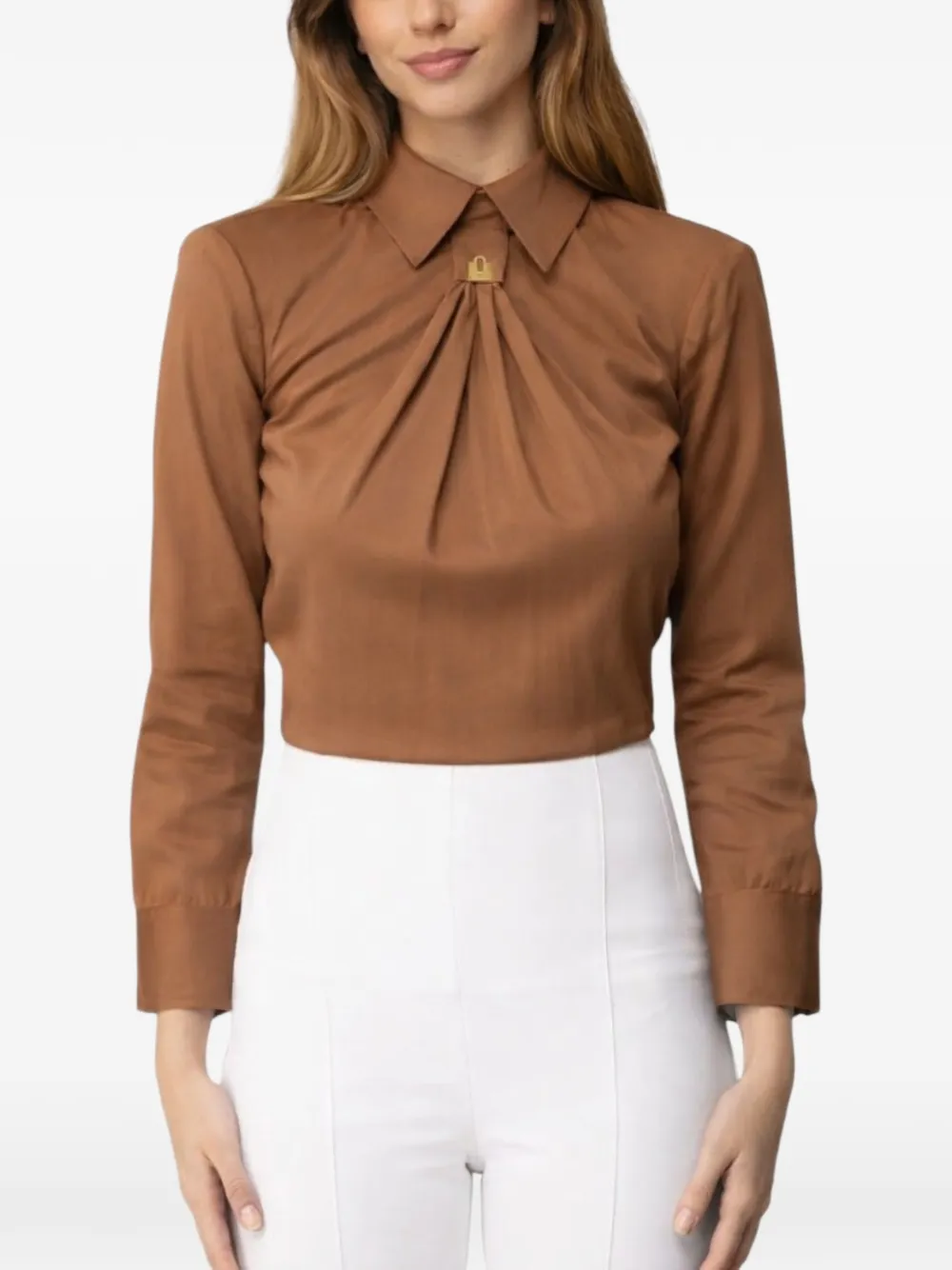 Elisabetta Franchi logo-plaque open-back blouse Bruin