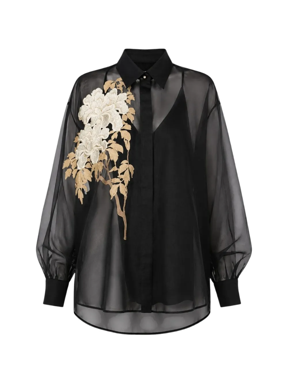 Max Mara floral-embroidery silk shirt - Nero