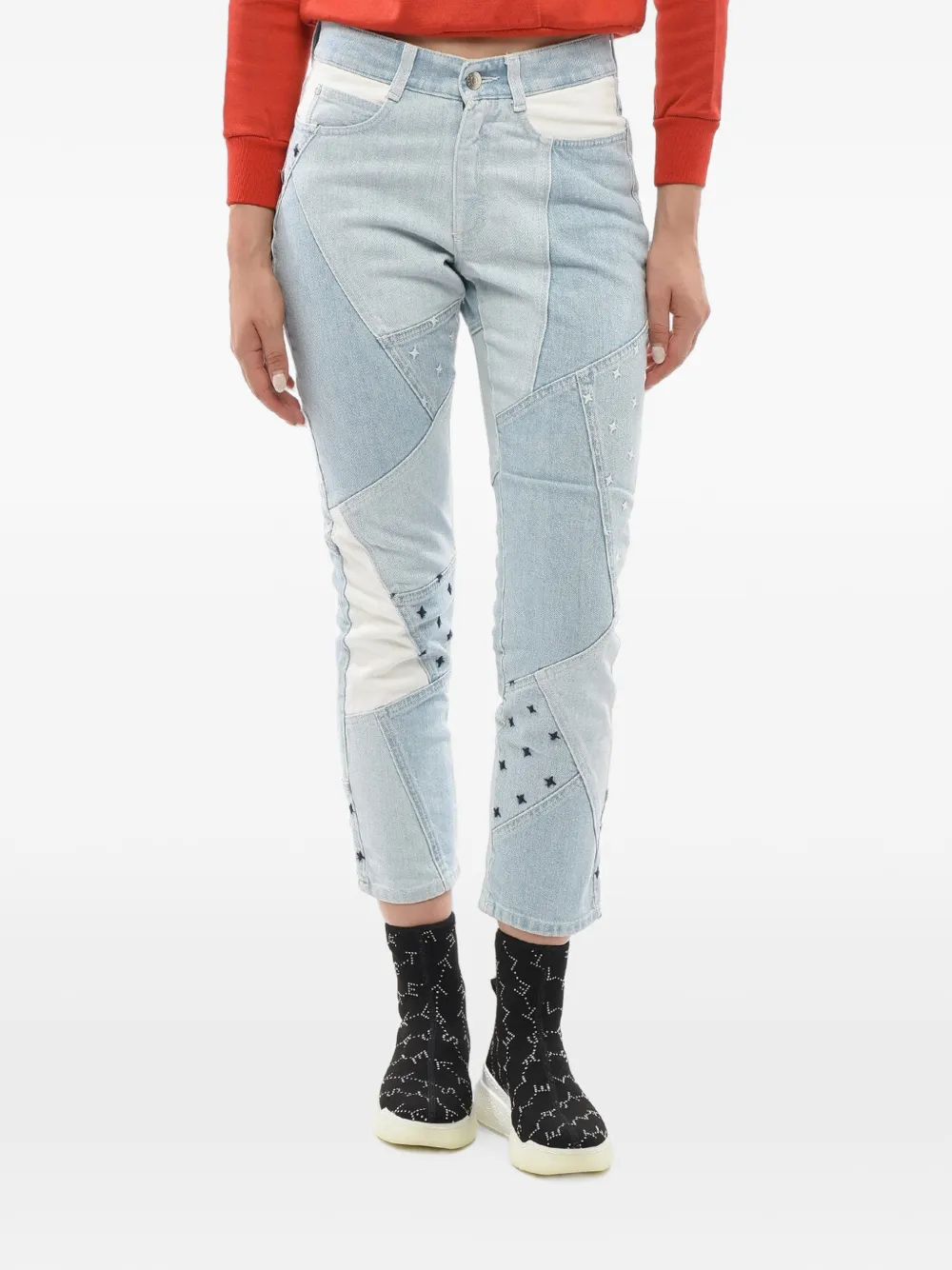 Stella McCartney embroidered patchwork jeans - Blau