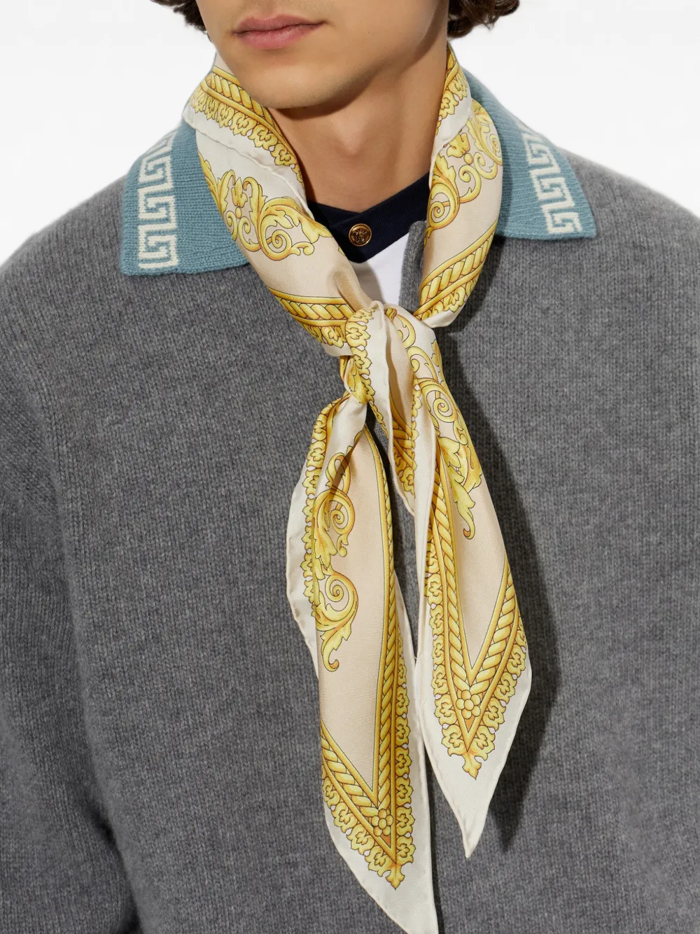 Versace Zijde-twill sjaal met print 5KA40 BONE+IVORY+GOLD