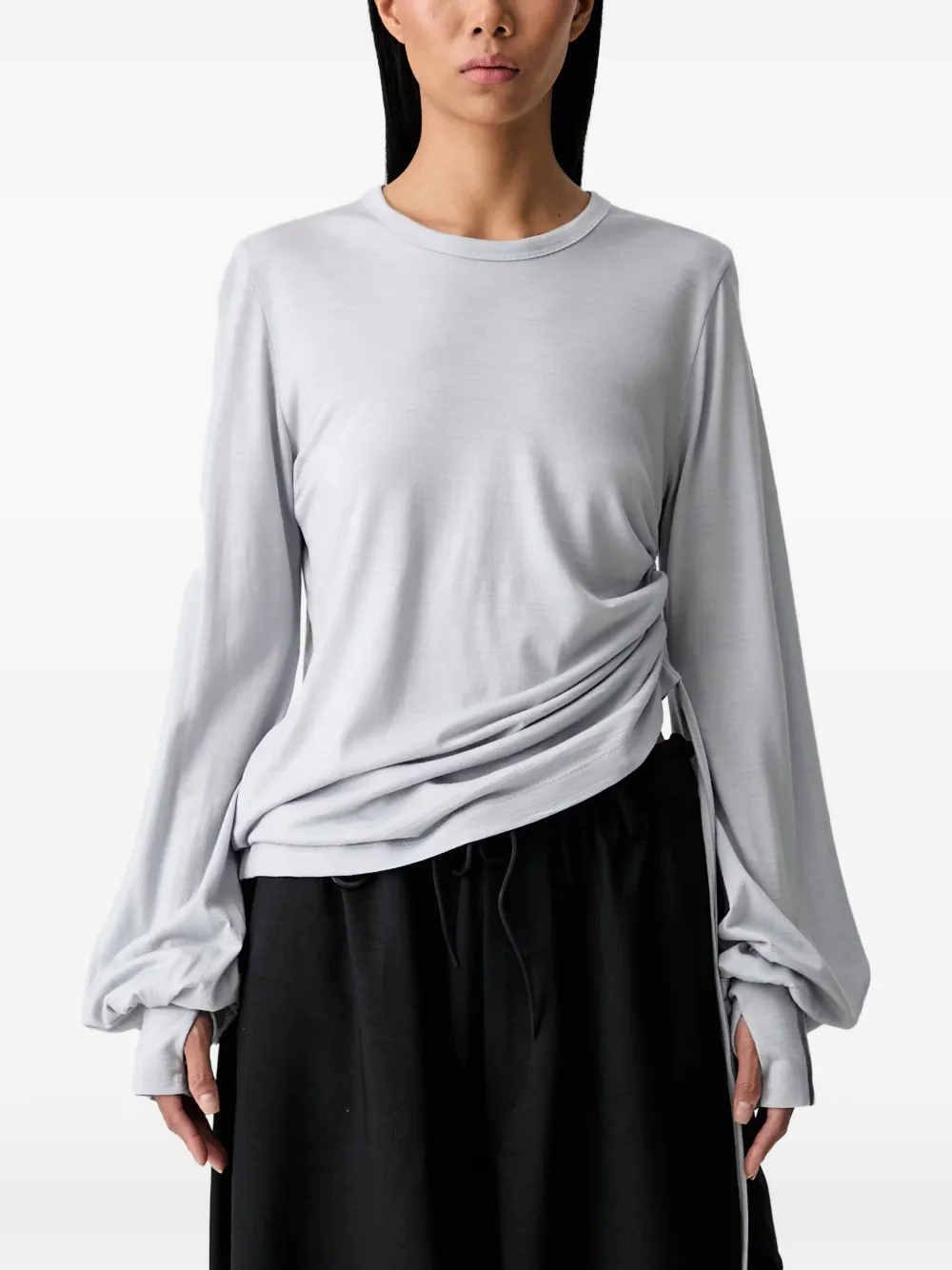 Y-3 gathered-detail long-sleeve T-shirt - Grau
