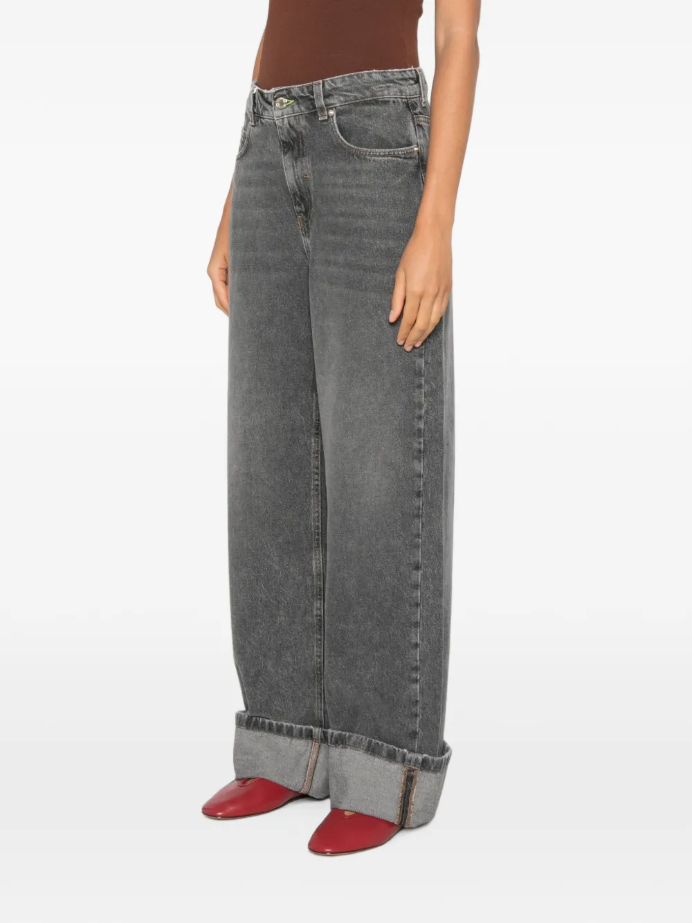 I BLUES Jeanne omgeslagen jeans met wijde pijpen Grijs