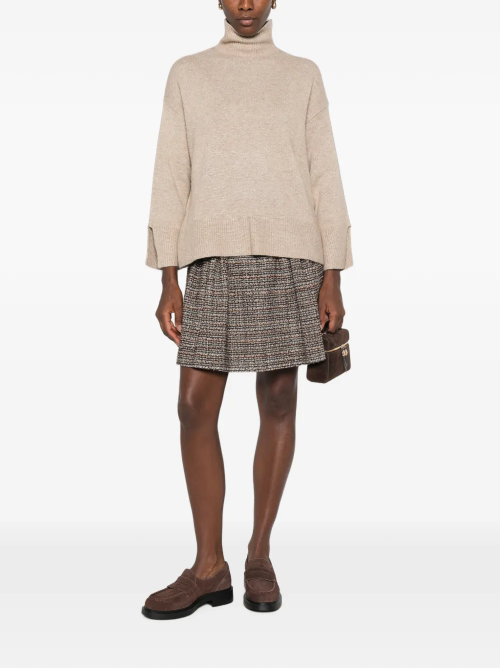 I BLUES Tweed mini-plooirok Bruin