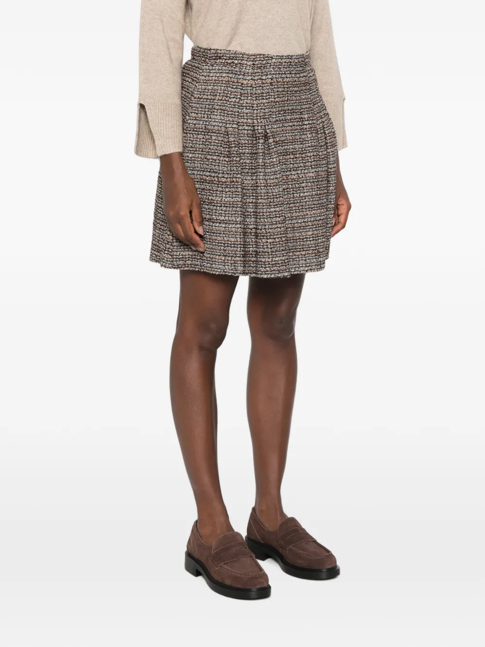 I BLUES Tweed mini-plooirok Bruin