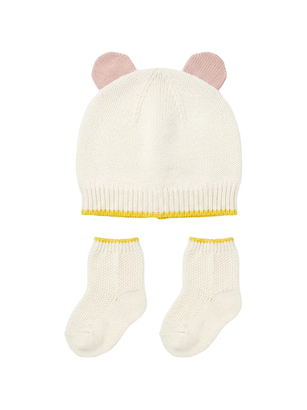 Gensami kids Set con berretto in maglia con orecchie e calzini (2 pezzi) - Bianco