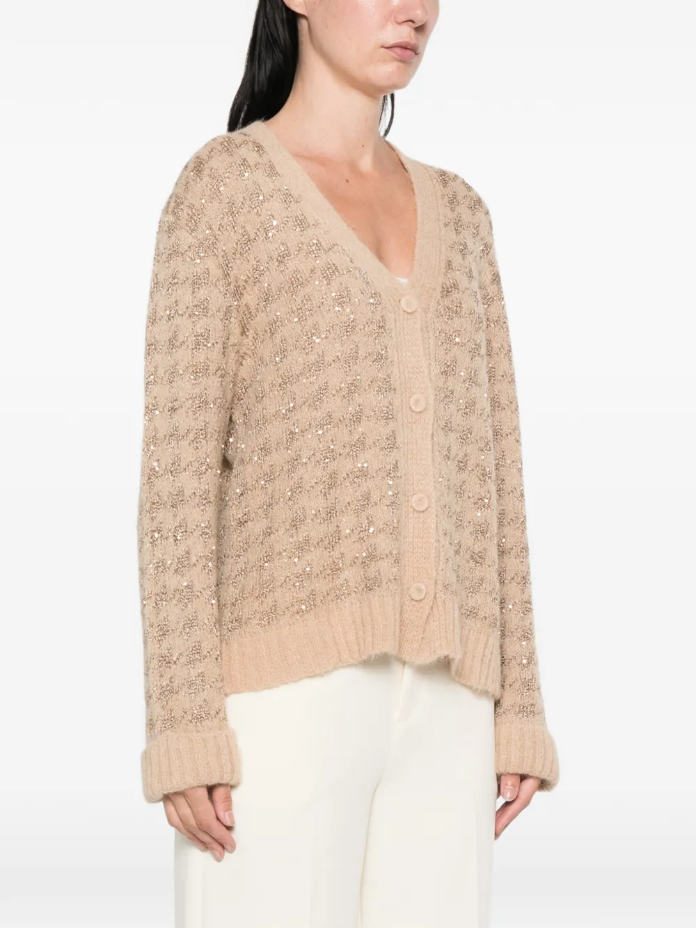 TWINSET Vest verfraaid met pailletten en pied-de-poule print Beige