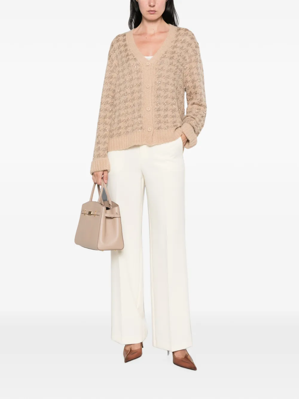 TWINSET Vest verfraaid met pailletten en pied-de-poule print Beige