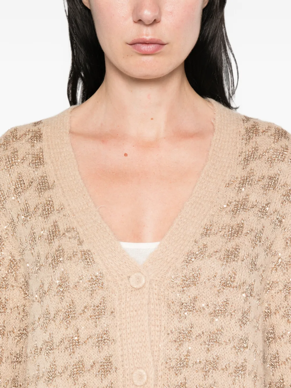 TWINSET Vest verfraaid met pailletten en pied-de-poule print Beige