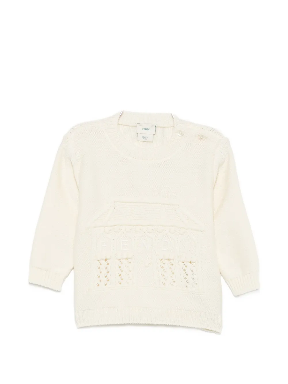 Fendi Kids logo-embroidered pointelle-knit sweater - Toni neutri