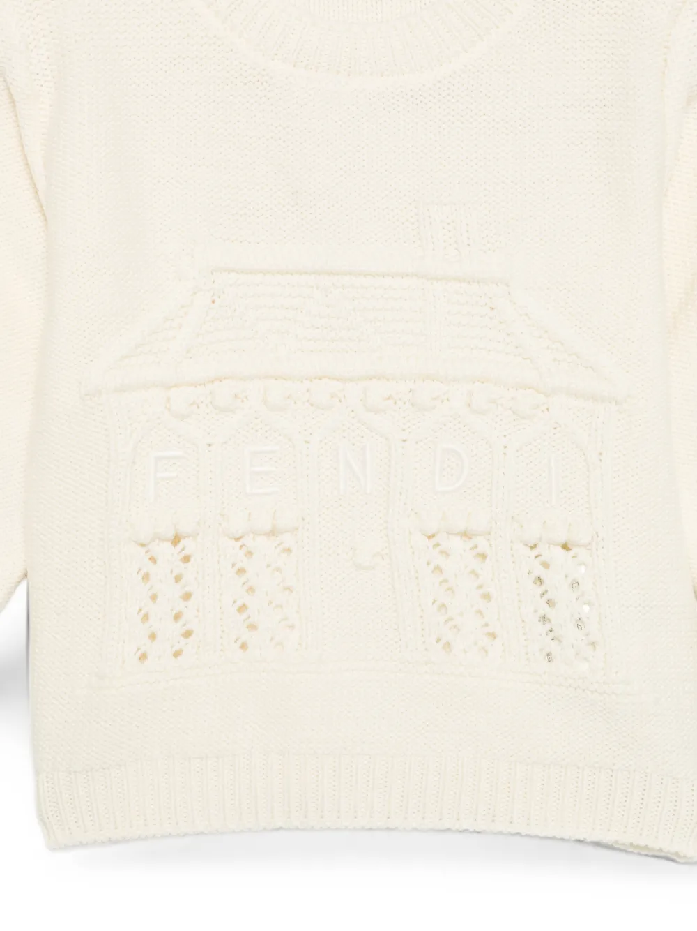 Fendi Kids Pointelle gebreide trui met geborduurd logo Beige