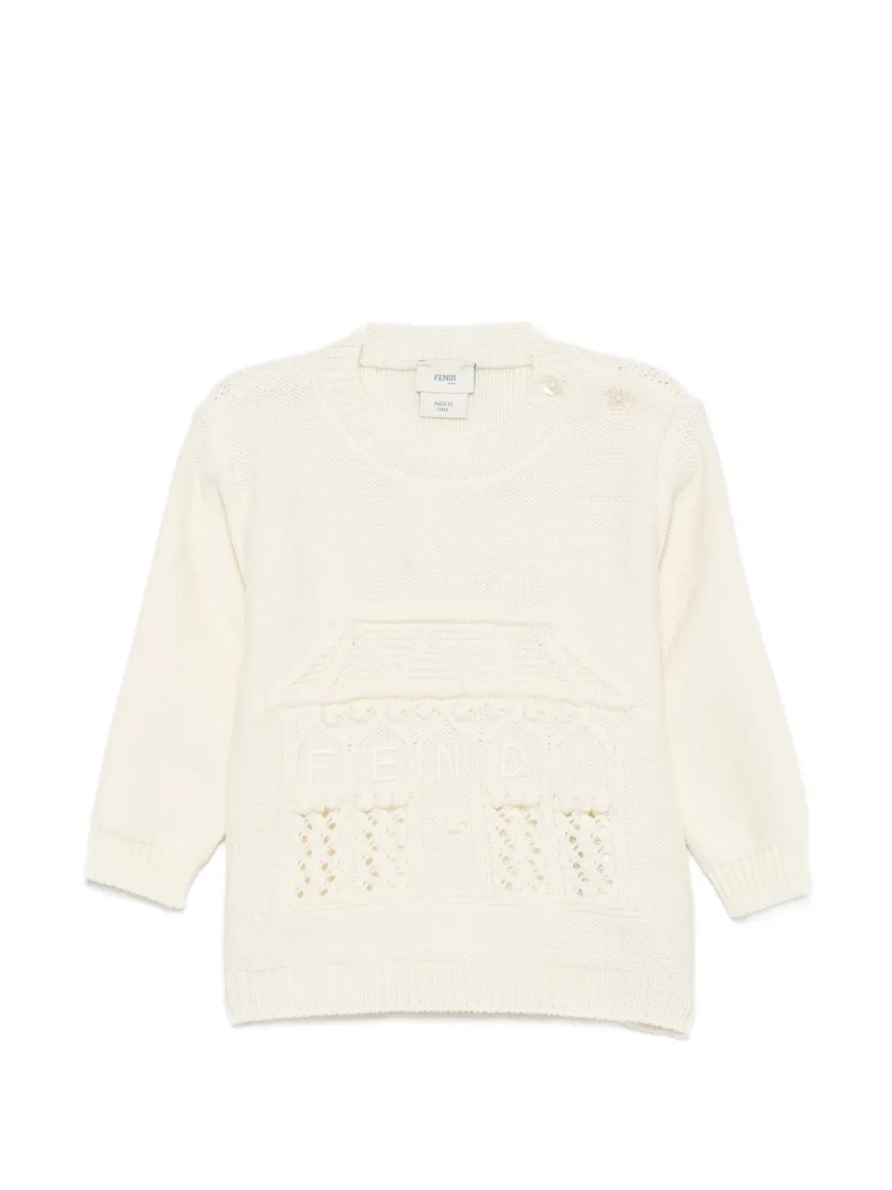 Fendi Kids logo-embroidered pointelle-knit sweater - Toni neutri
