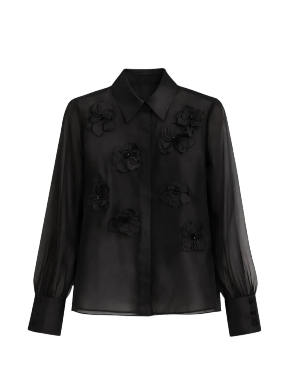 Max Mara floral-applique silk organza blouse - Nero