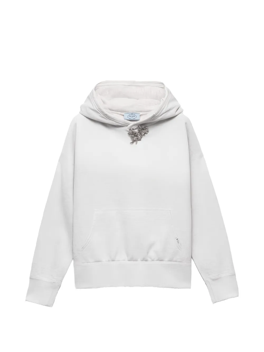 Prada cotton fleece hoodie with jewel brooch - Grigio