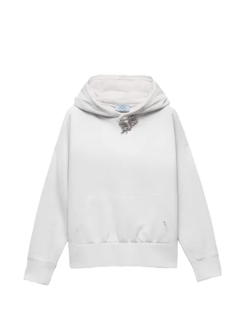 Prada cotton fleece hoodie with jewel brooch