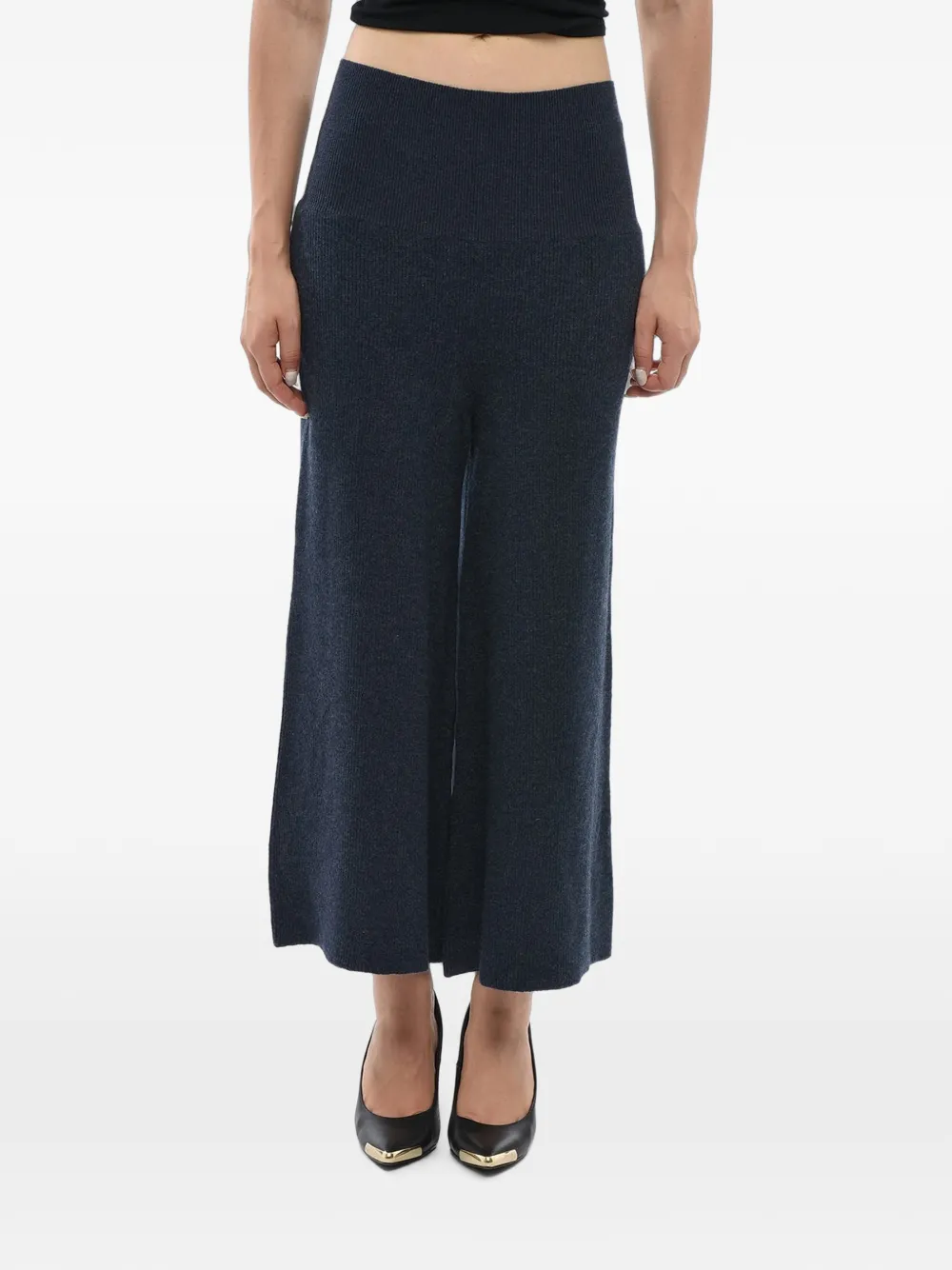 Stella McCartney pantalon en maille nervurée à taille haute - Bleu