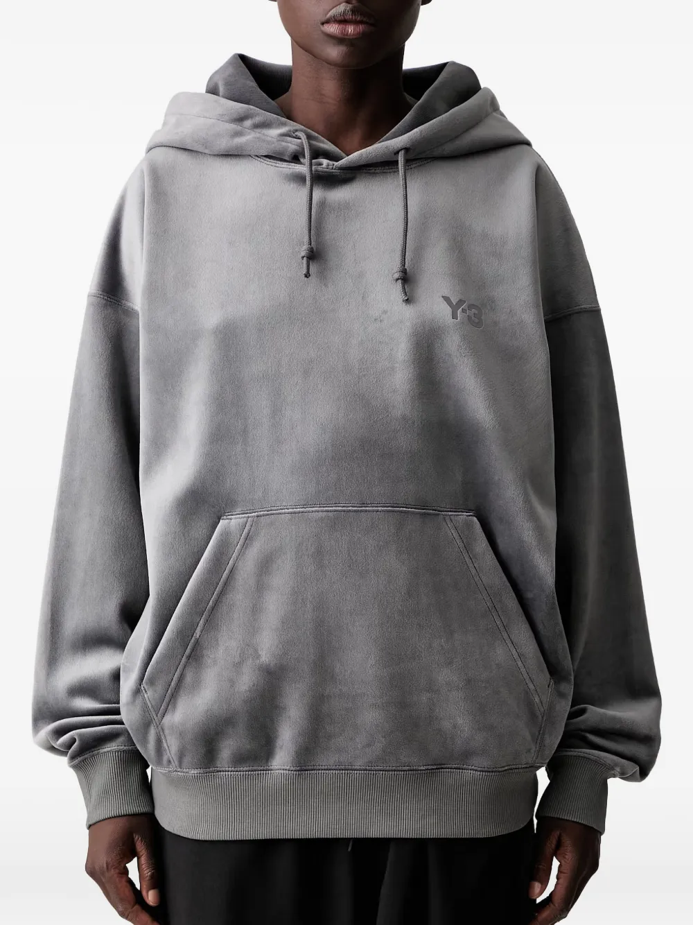 Y-3 Fluwelen hoodie met logoprint Grijs