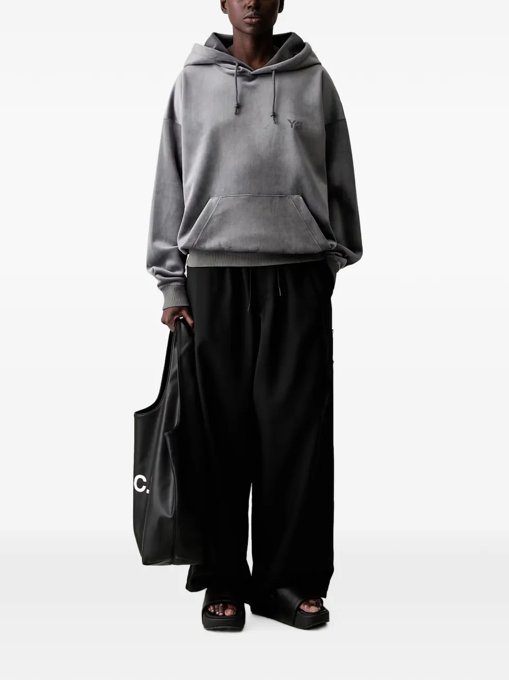 Y-3 Fluwelen hoodie met logoprint Grijs