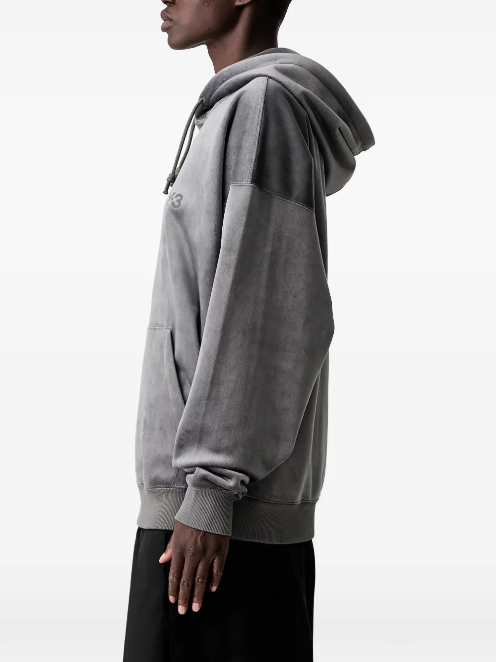 Y-3 Fluwelen hoodie met logoprint Grijs