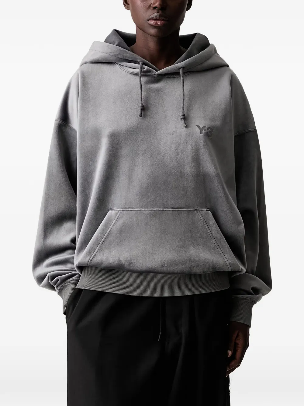 Y-3 logo-print velvet hoodie - Grau