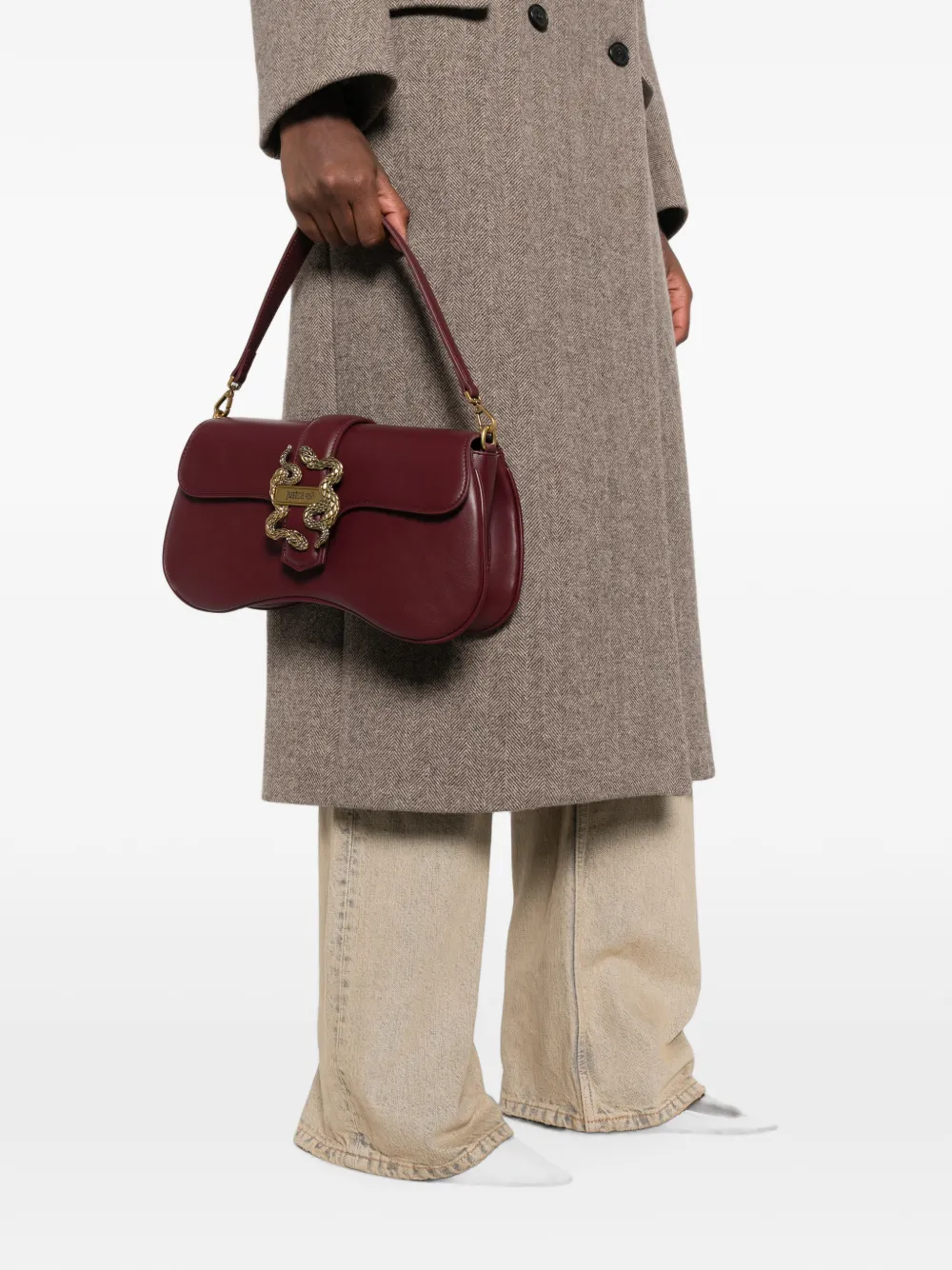 Just Cavalli Snake-plaque Shoulder Bag In Red