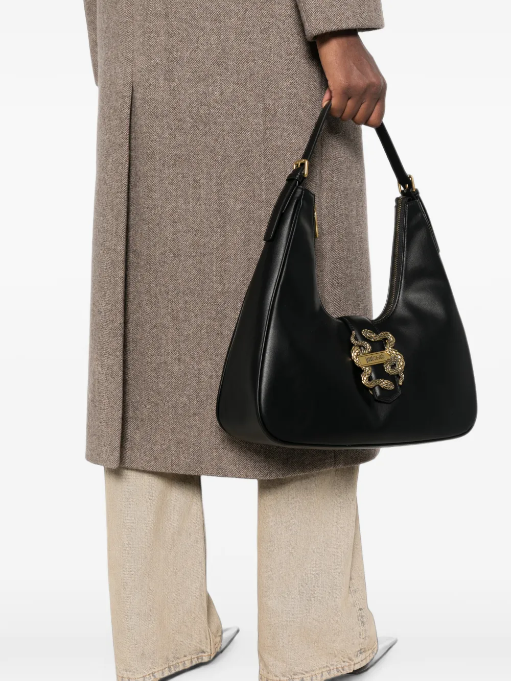 Just Cavalli Snake-plaque Shoulder Bag In Black
