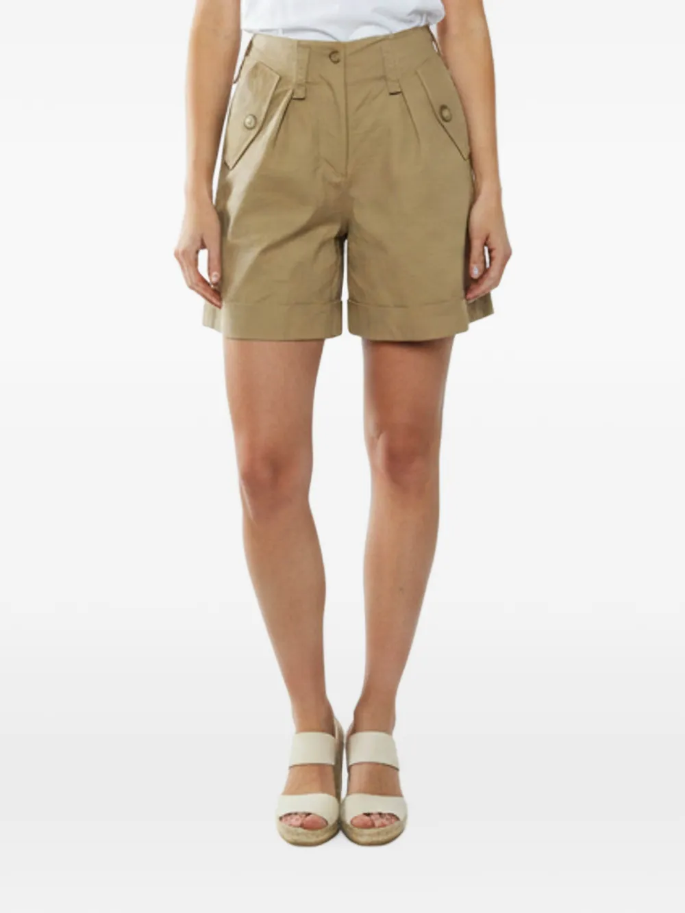 Elisabetta Franchi high-waisted turn-up cotton shorts - Nude