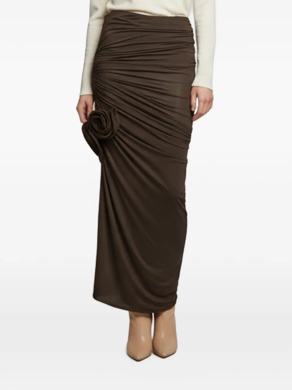 Magda Butrym ruched-design floral-appliqué maxi skirt - Nero