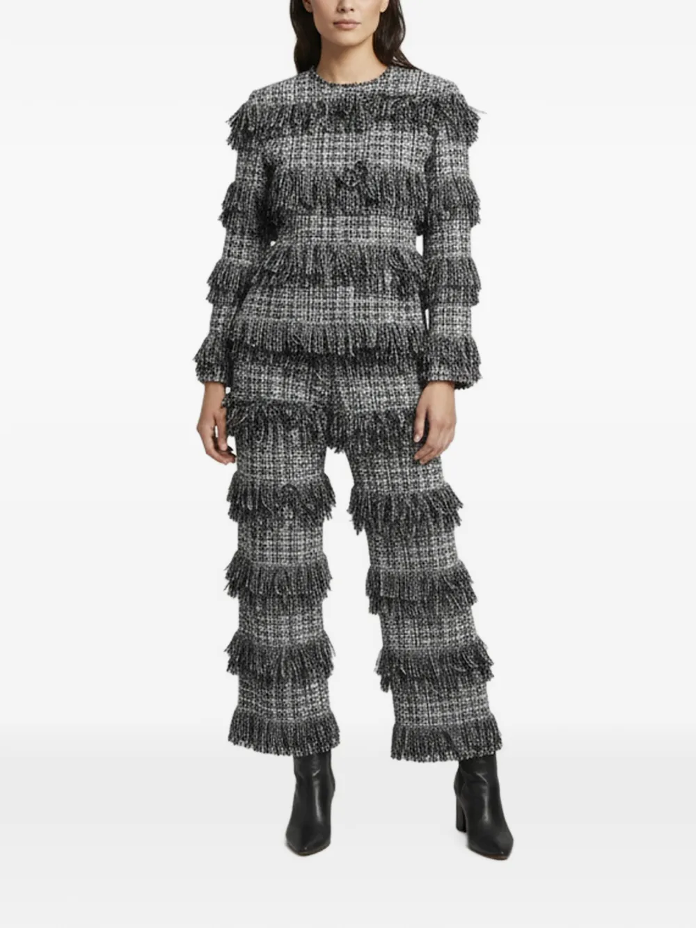 Sonia Rykiel Pre-Owned fringed tweed suit - Nero