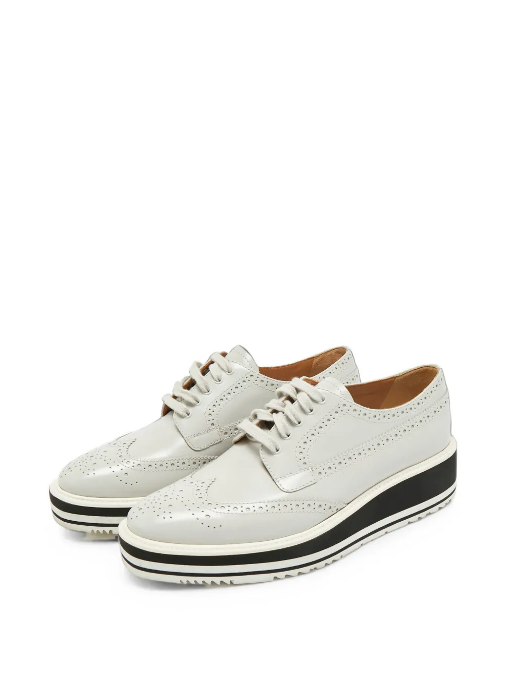 Pre-owned Prada Wingtip Brogue Derby Shoes In Neutrals