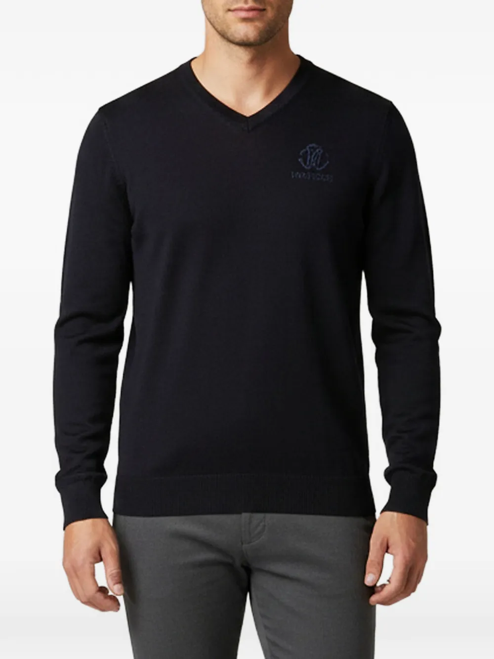 Roberto Cavalli Vintage pull en maille fine brodé à logo - Bleu Roberto Cavalli Vintage pull en maille fine brodé à logo - Bleu