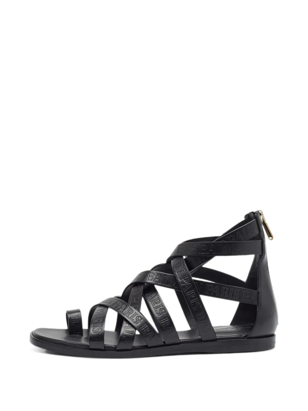Balmain Pre-Owned Flache Sandalen mit Logo-Prägung - Schwarz