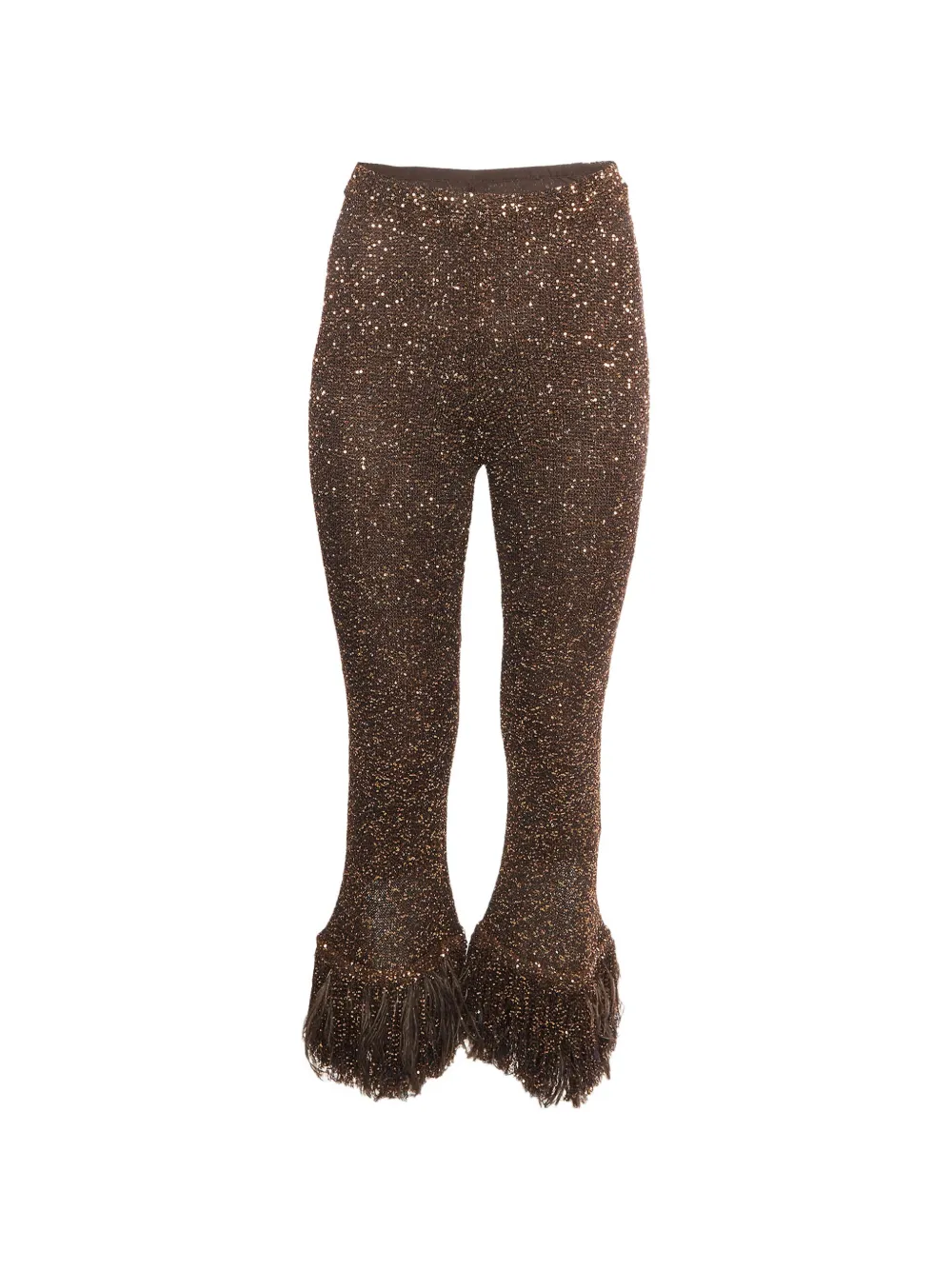 Valentino Garavani Pre-Owned pantalon évasé à sequins bordé de plumes - Marron