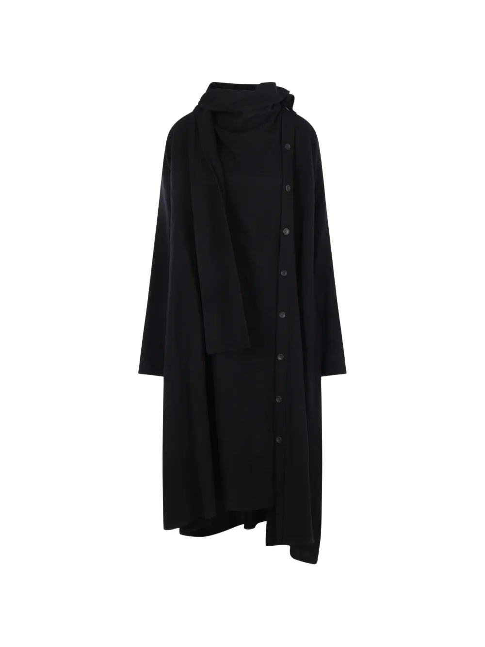 Yohji Yamamoto asymmetric scarf-detail midi dress - Nero