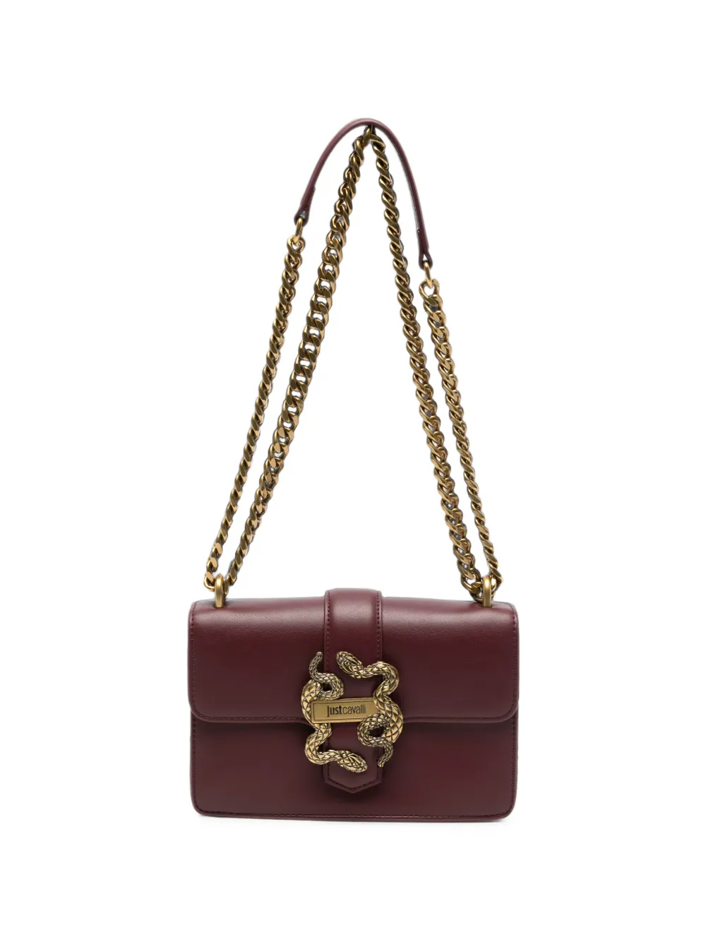 Just Cavalli snake-plaque chain-strap shoulder bag - Rosso