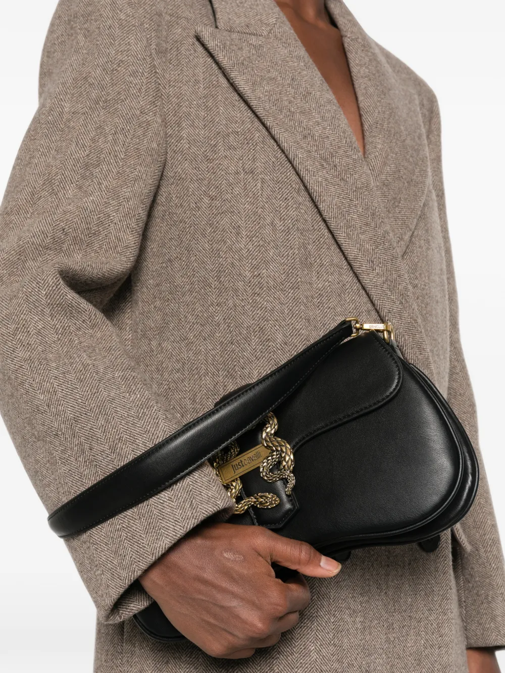 Just Cavalli Snake-plaque Shoulder Bag In Black