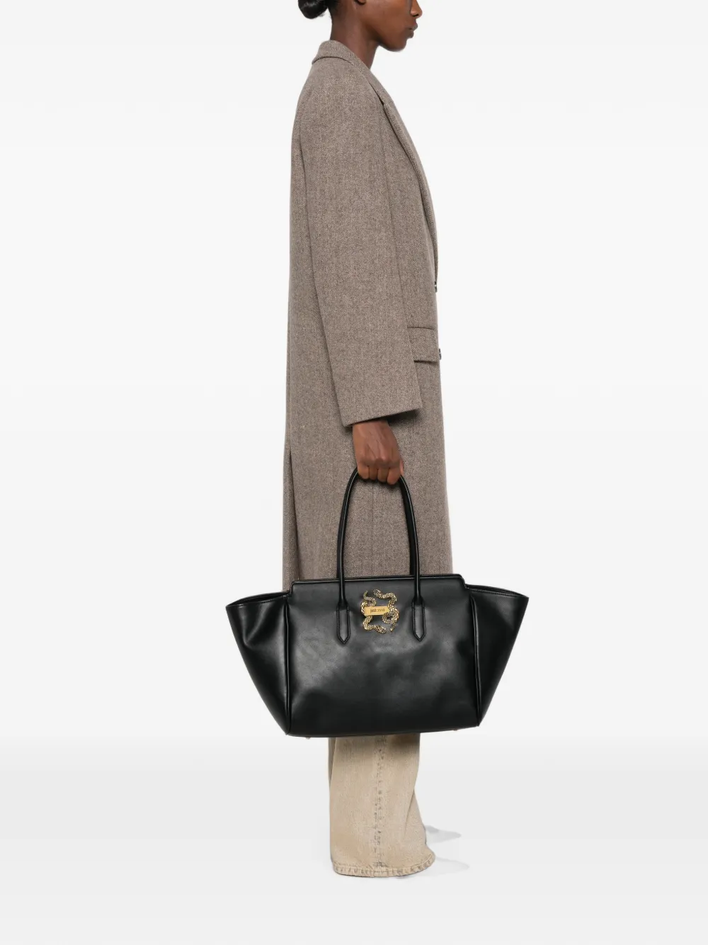 Just Cavalli Shopper met slangenplakkaat Zwart