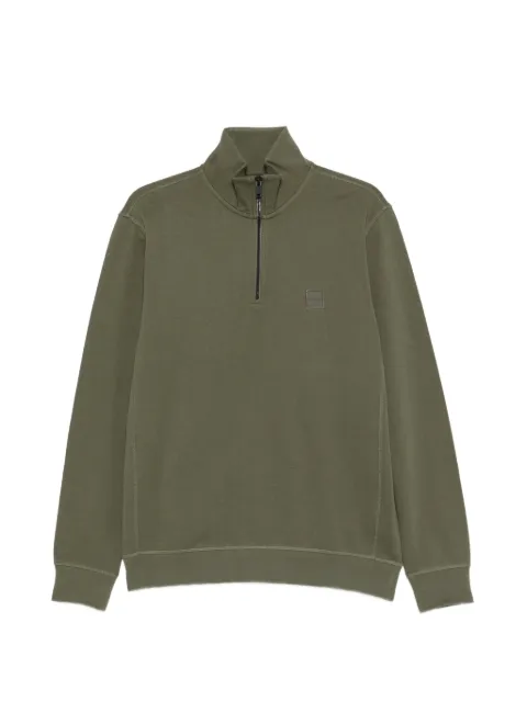 BOSS quarter-zip logo-patch sweater