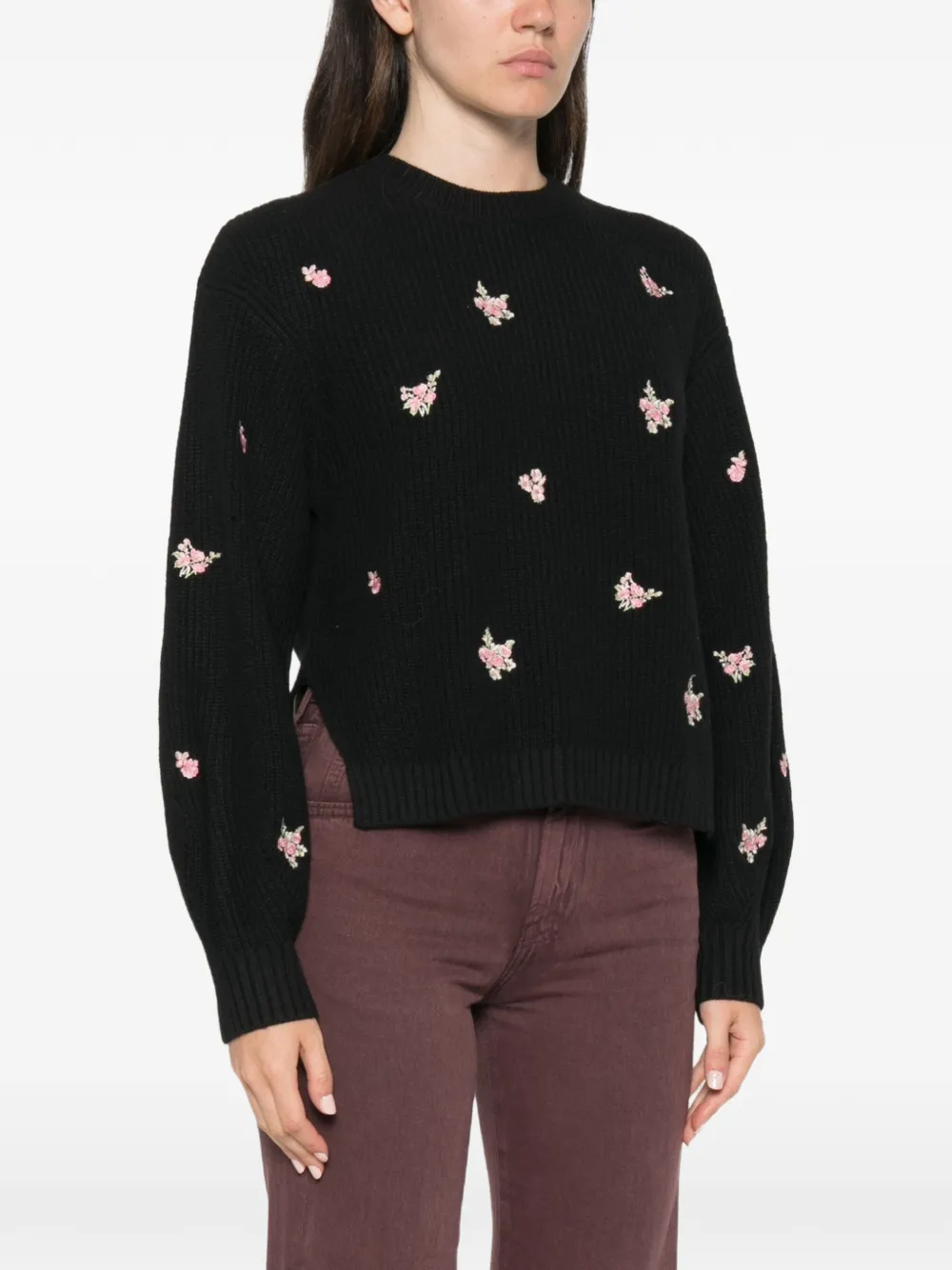 TWINSET Geribbelde trui met geborduurde bloemen Zwart