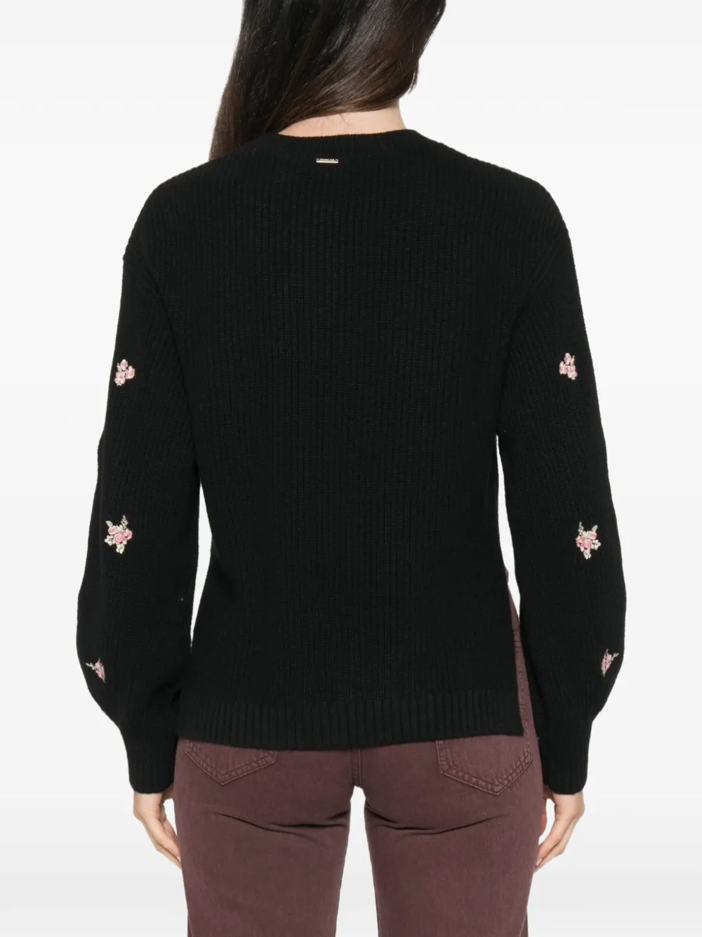 TWINSET Geribbelde trui met geborduurde bloemen Zwart