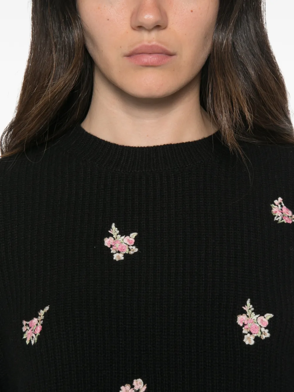 TWINSET Geribbelde trui met geborduurde bloemen Zwart