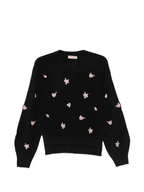 TWINSET suéter tejido de canalé con bordado floral