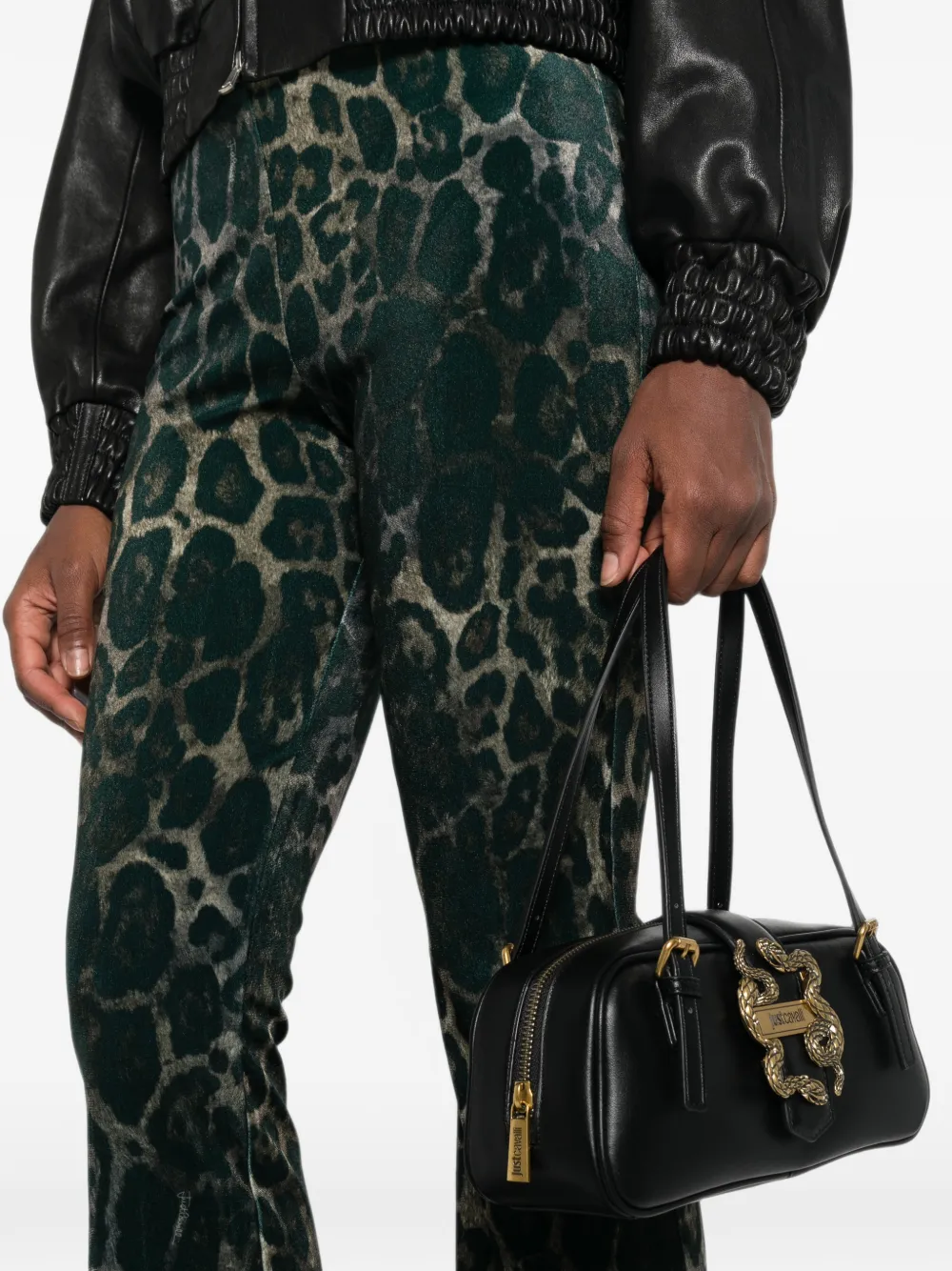 Just Cavalli Shopper met slangen-plakkaat en gespdetail Zwart